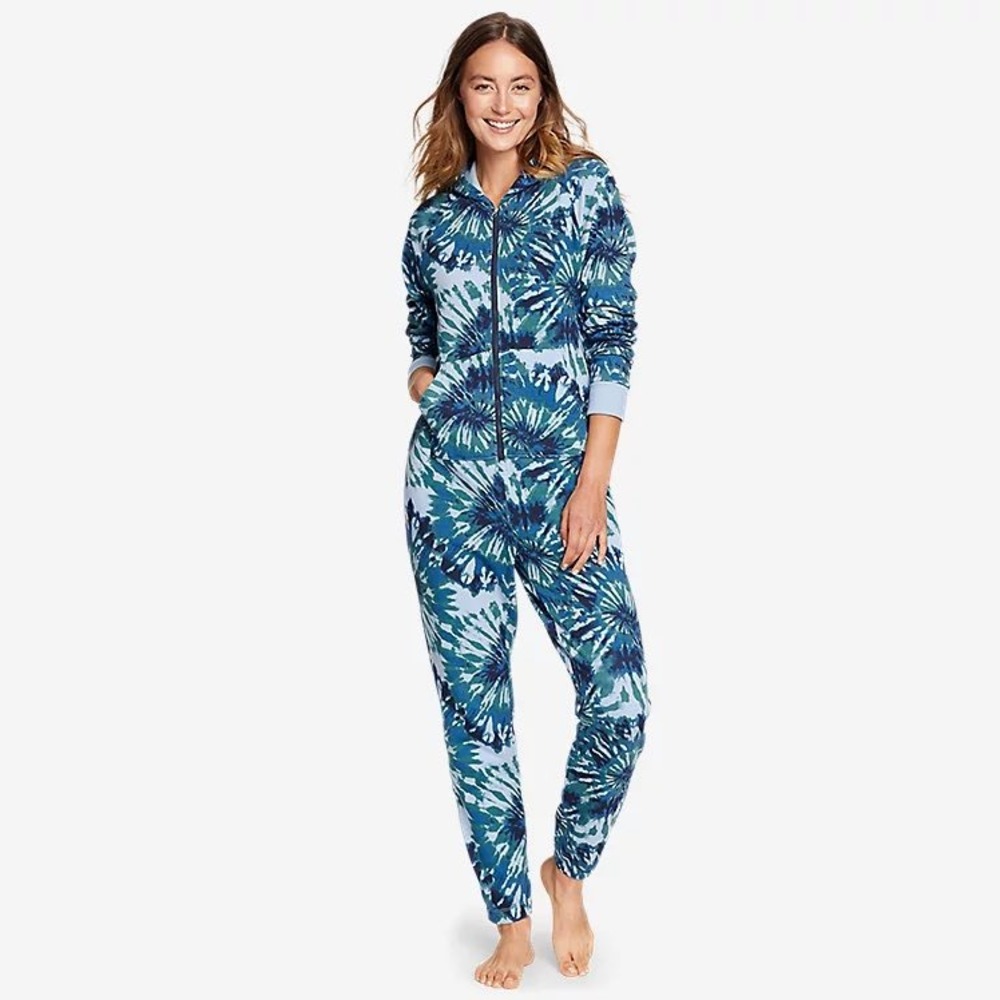Eddie Bauer Cozy‎ Camp Full-Zip Tie Dye Jumpsuit One Piece Hoodie Size Medium
